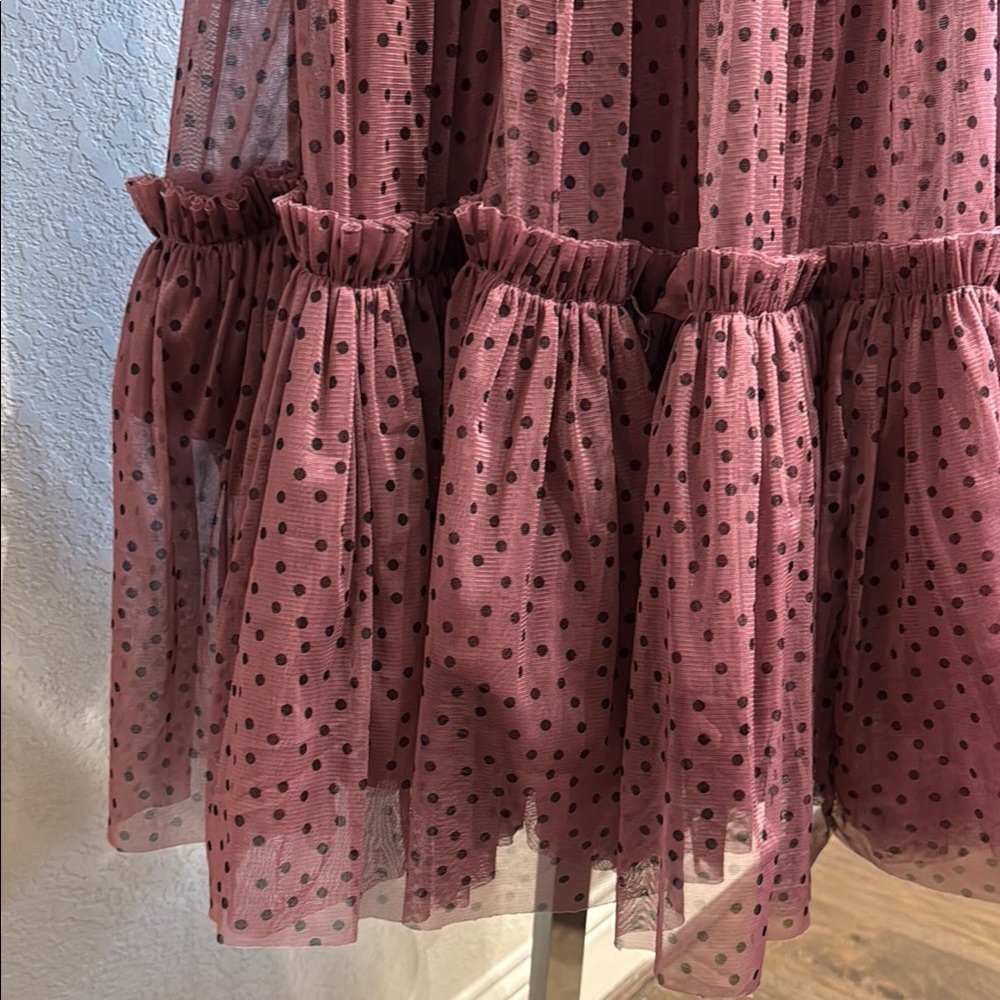 Anthropologie Maeve Pink Polka Dot Midi Skirt